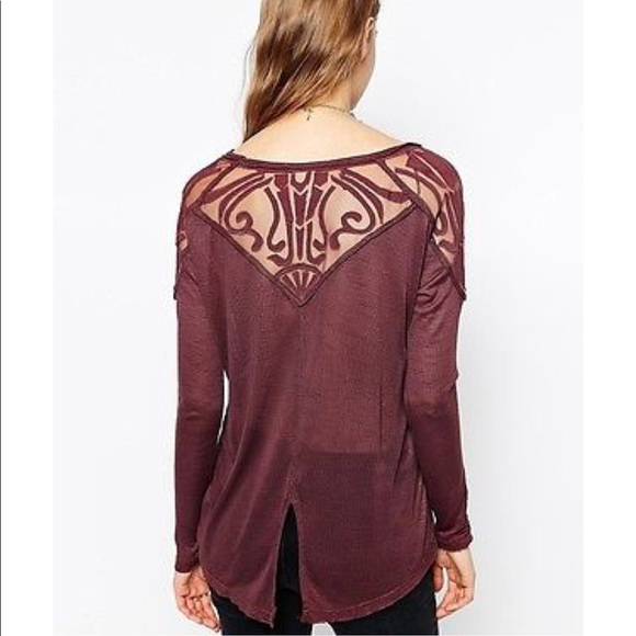 Free People Tops - ⬇️Free People plum mesh pattern long sleeve